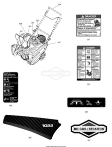 Decals Group Diagram and Parts List for 1697116-01 2019 Briggs and Stratton Snow Blower